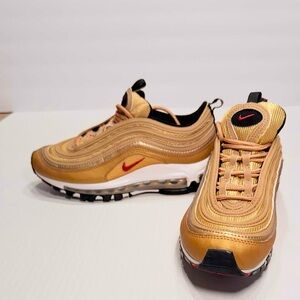 Nike Kids Air Max 97 Metallic Gold/Varsity Red Sneakers Size 4 Shoes Retro